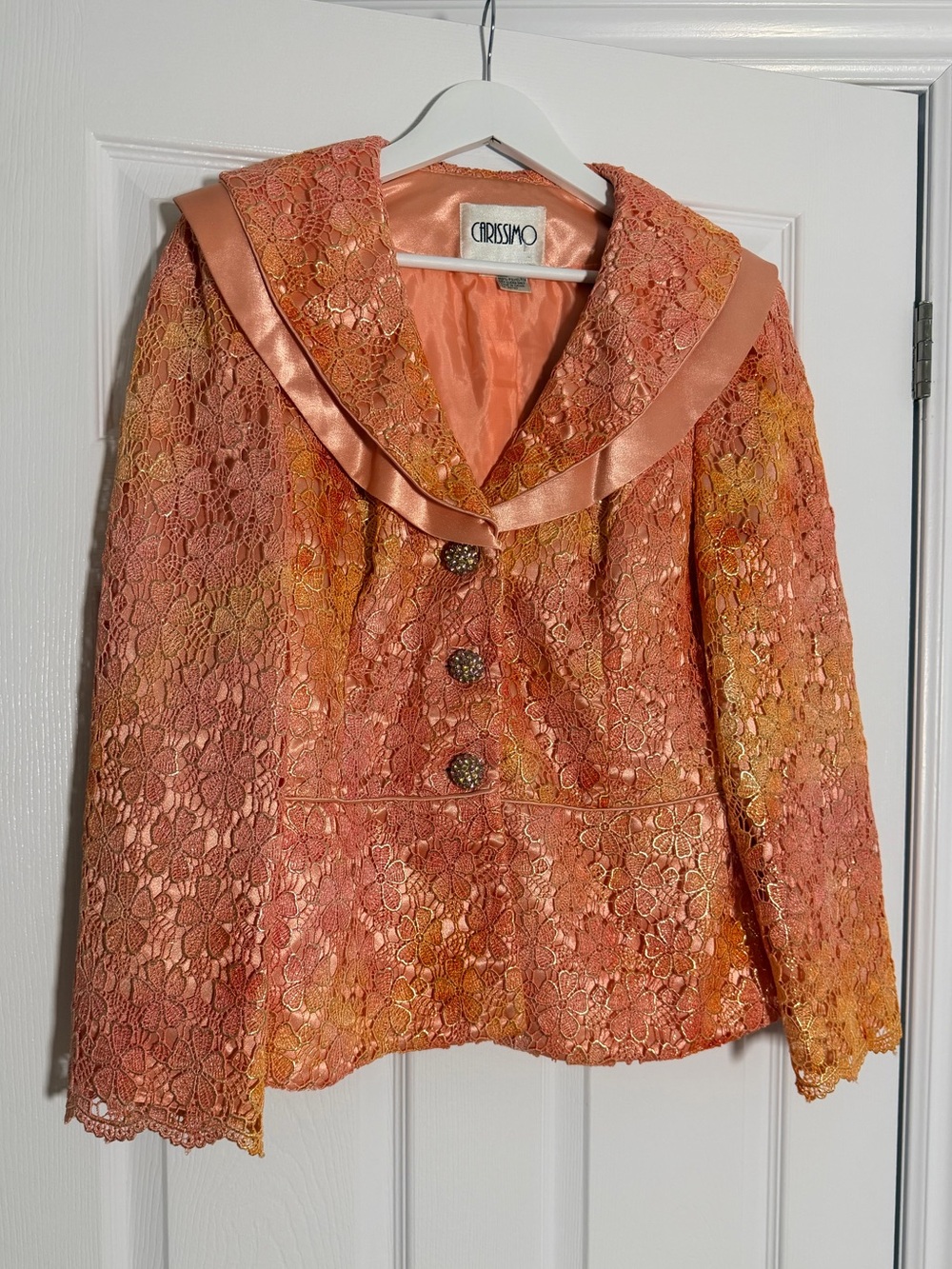 Vintage Carissimo Coral Floral Lace Statement Blazer Jacket Size 14